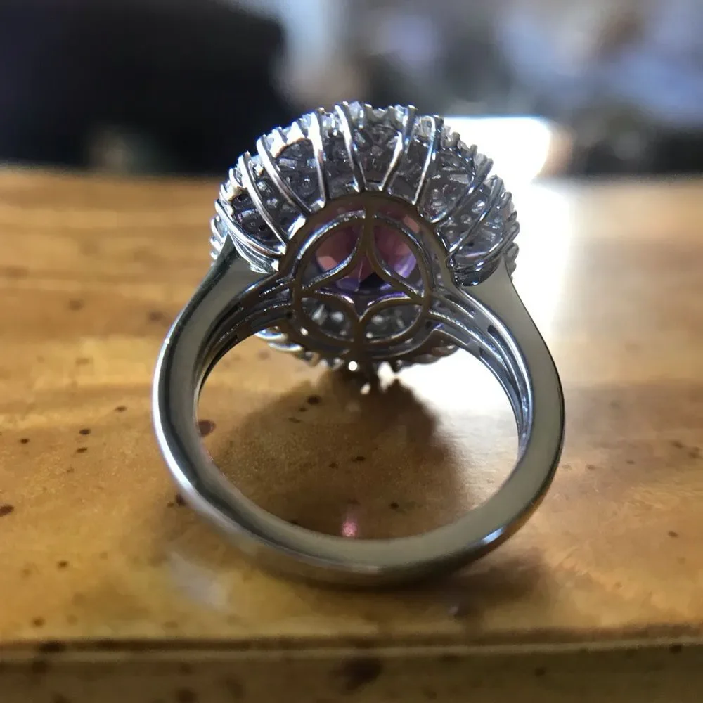 Natural Amethyst Sterling Silver Cocktail Ring Size 6